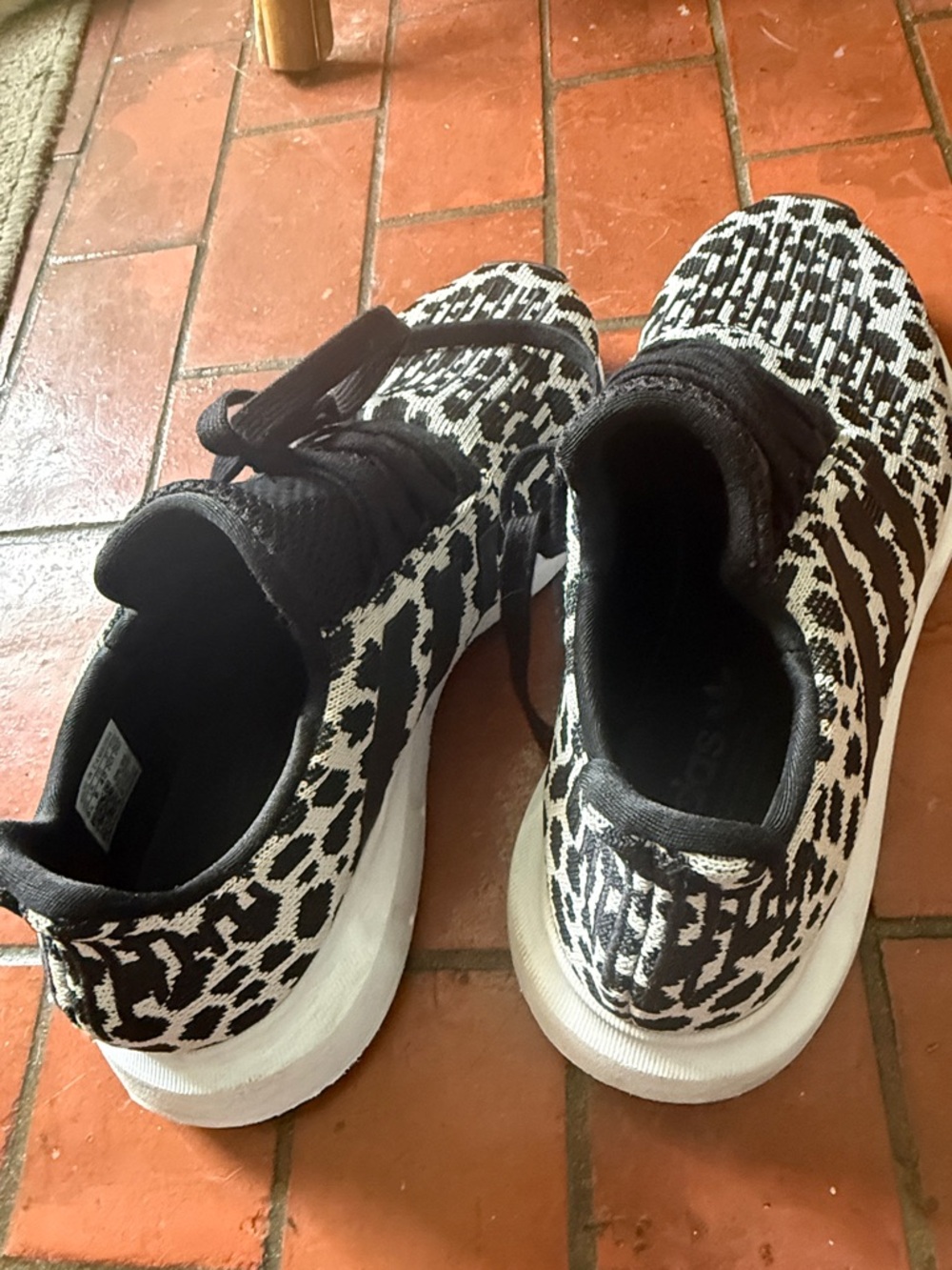 adidas Black & White Leopard-Print Knit Sneakers, new - Picture 4 of 5